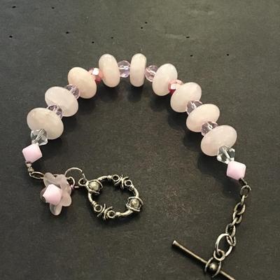 Beautiful pink and white glass beaded bracelet