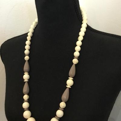 Vintage, chunky cream and gray purple beaded statement necklace