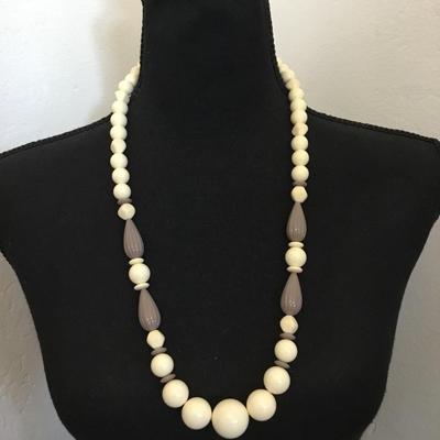 Vintage, chunky cream and gray purple beaded statement necklace