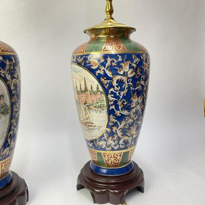 005 Pair of Porcelain Sailing Ship Lamps