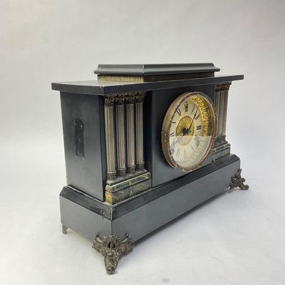 008 Antique Roman Column Mantle Clock In Black