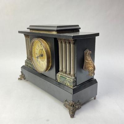 008 Antique Roman Column Mantle Clock In Black