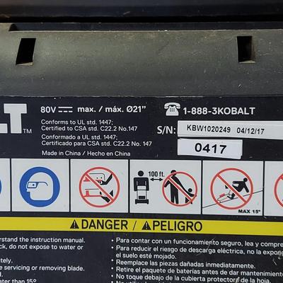 Kobalt 80V 21” Cordless Push Mower w/ Two Batteries, Charger, & Accessories (G-BBL)