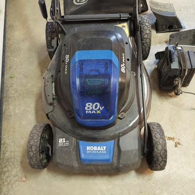 Kobalt 80V 21” Cordless Push Mower w/ Two Batteries, Charger, & Accessories (G-BBL)