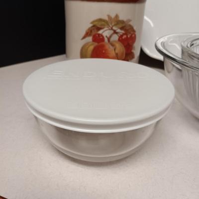 MIXING AND SERVING BOWLS, UTENSIL HOLDER, PLATTER AND CUTTING BOARD