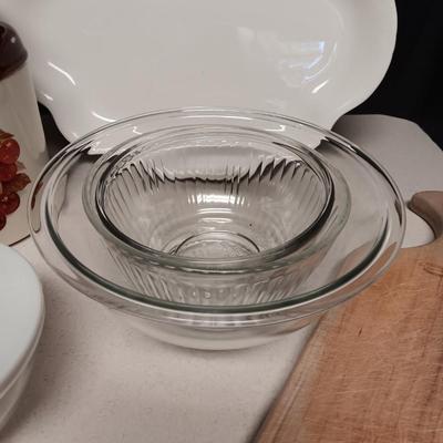 MIXING AND SERVING BOWLS, UTENSIL HOLDER, PLATTER AND CUTTING BOARD