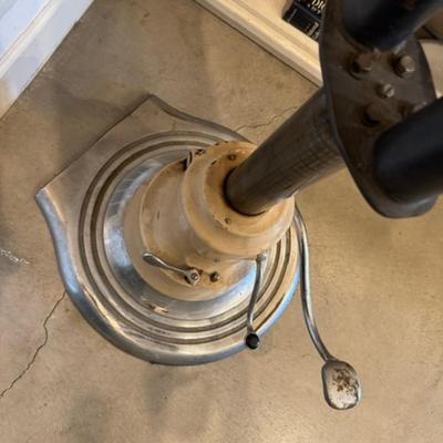Sale Photo Thumbnail #12: on a working Barber Chair base. 
Horse can be raised and lowered by pumping one foot pedal for up and pushing and holding the other pedal.  Very heavy item.
Dimensions: Min height is 53.5" x approx 52" wide x 24" deep base,
Min height 38" tall is the seat