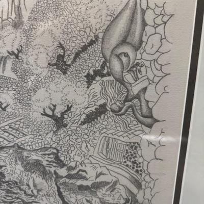 Sale Photo Thumbnail #61: Signed to Bruce
numbered 16/100
Dimensions: 34.5" wide x 28" tall x 1" deep
Artist Mati Klarwein was born on April 9, 1932, and died on March 7, 2002