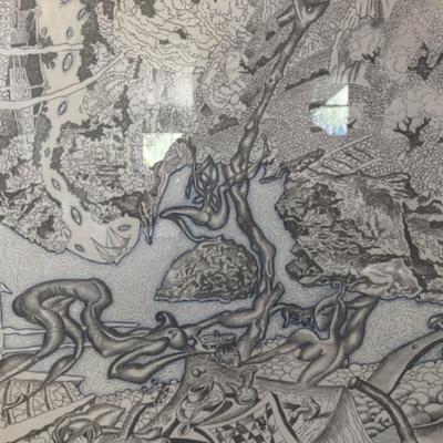 Sale Photo Thumbnail #69: Signed to Bruce
numbered 16/100
Dimensions: 34.5" wide x 28" tall x 1" deep
Artist Mati Klarwein was born on April 9, 1932, and died on March 7, 2002