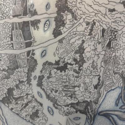 Sale Photo Thumbnail #63: Signed to Bruce
numbered 16/100
Dimensions: 34.5" wide x 28" tall x 1" deep
Artist Mati Klarwein was born on April 9, 1932, and died on March 7, 2002