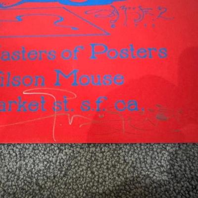 Sale Photo Thumbnail #105: Art Pimps poster "as found" signed by Stanley Mouse
25.5" x 19.5"
marked 9/20 or 5/20?
slight bent corners and a tiny bit of dirt on the back.  See pictures.