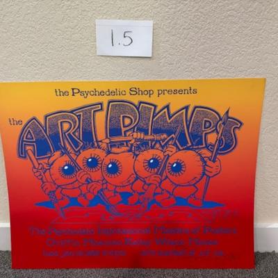 Sale Photo Thumbnail #102: Art Pimps poster "as found" signed by Stanley Mouse
25.5" x 19.5"
marked 9/20 or 5/20?
slight bent corners and a tiny bit of dirt on the back.  See pictures.