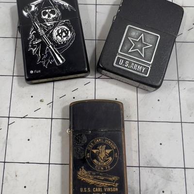 Collectible ZIPPO LIGHTER -  Black (3) Grime Ripper, US Army etc.