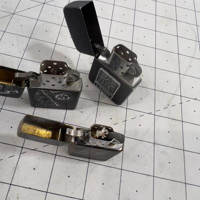 Collectible ZIPPO LIGHTER -  Black (3) Grime Ripper, US Army etc.
