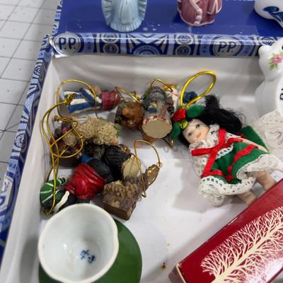 Cigar Box full of Miniature Ceramics and Christmas