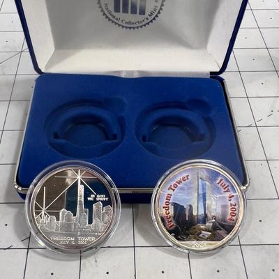 2 Freedom Tower Commemorative Coins, Appear to be .999 Silver