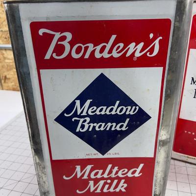 (2) BORDEN'S Meadow Brand Malted Milk Tins