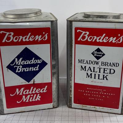 (2) BORDEN'S Meadow Brand Malted Milk Tins