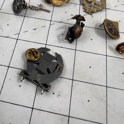 Sterling Silver Marksmen badge with a bunch of U S  Military Pins