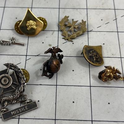 Sterling Silver Marksmen badge with a bunch of U S  Military Pins