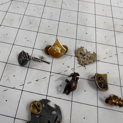 Sterling Silver Marksmen badge with a bunch of U S  Military Pins