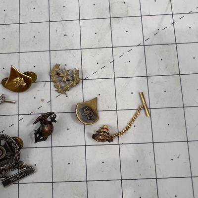 Sterling Silver Marksmen badge with a bunch of U S  Military Pins