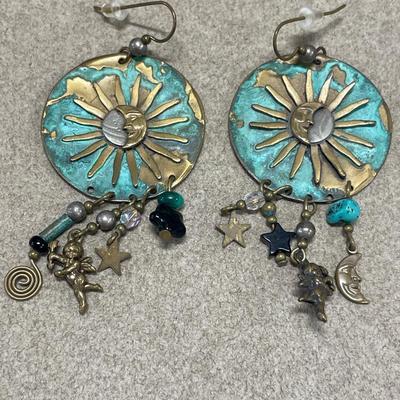 Geometric landscape pin and green patina brass