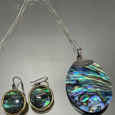 Abolone sterling necklace and abolone earrings