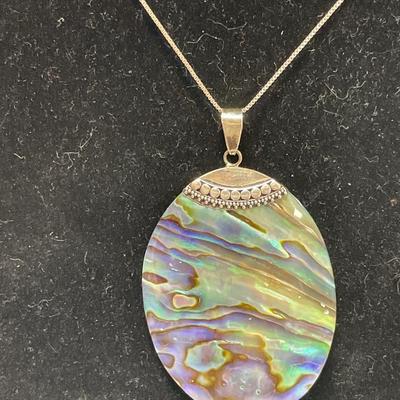 Abolone sterling necklace and abolone earrings