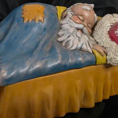 Vintage Mid-Century Sleeping Santa Claus Cookie Jar / Candy Dish – Hand-Painted Ceramic by Alberta’s Molds (1950s)