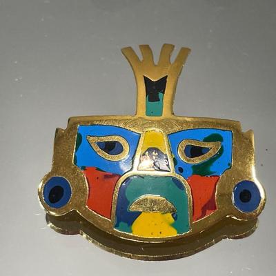 Tribal enamel pin with dichroic glass earrings