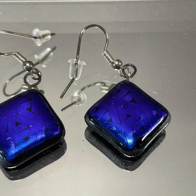 Tribal enamel pin with dichroic glass earrings