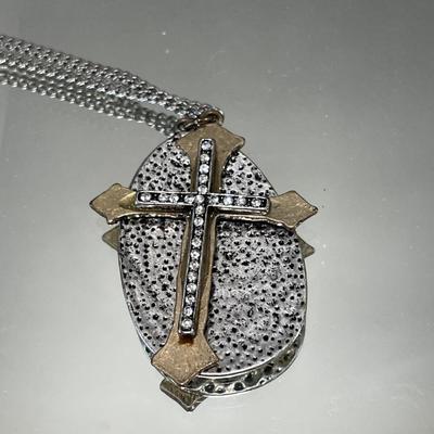 Black agate druzy and cross necklace