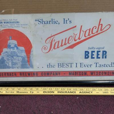 Rare Fauerbach Beer Advertisement Sign w/ Jack Pearl