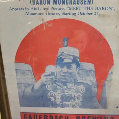 Rare Fauerbach Beer Advertisement Sign w/ Jack Pearl