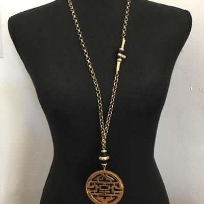 Vintage Chicos, gold tone, medallion pendant, statement, necklace