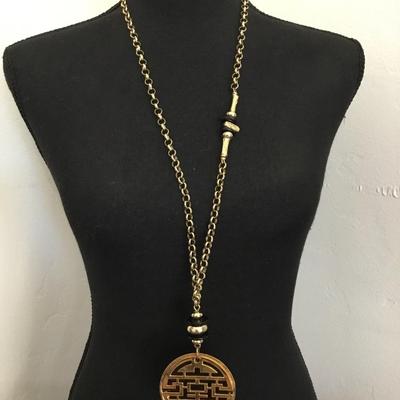 Vintage Chicos, gold tone, medallion pendant, statement, necklace