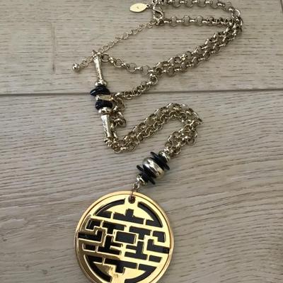 Vintage Chicos, gold tone, medallion pendant, statement, necklace