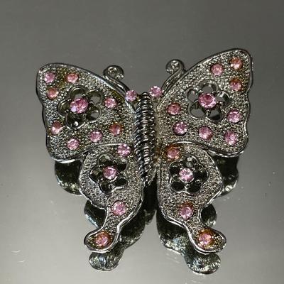 Filigree butterfly brooch and pink rhinestone butterfly brooch