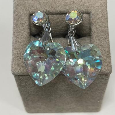 Yellow chandelier butterfly post earrings with large Austrian crystal screw back earrings