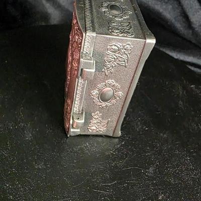 Vintage Floral Embossed Metal Jewelry Box – Velvet-Lined Trinket Chest with Antique Silver Finish (2.75" x 2" x 1")