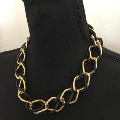 Beautiful, vintage, light, metal, black, and gold, toned statement necklace