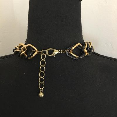 Beautiful, vintage, light, metal, black, and gold, toned statement necklace