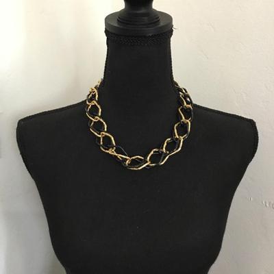 Beautiful, vintage, light, metal, black, and gold, toned statement necklace