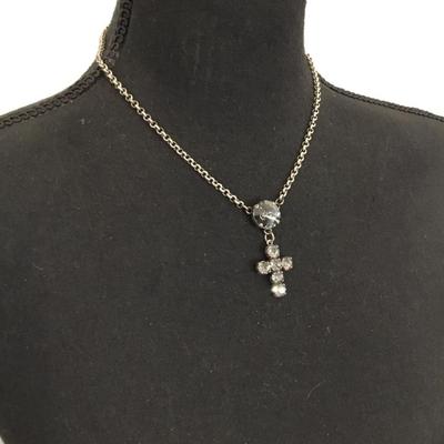 RMD crystal cross Silver tone necklace very beautiful very nice gray blue crystal cross pendant necklace