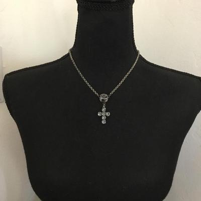 RMD crystal cross Silver tone necklace very beautiful very nice gray blue crystal cross pendant necklace