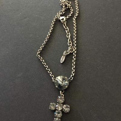 RMD crystal cross Silver tone necklace very beautiful very nice gray blue crystal cross pendant necklace