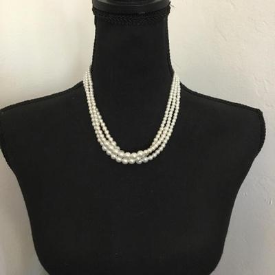 Vintage faux pearl, three strand, elegant necklace