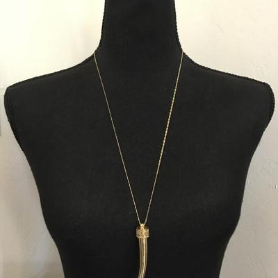 Vintage Jessica Simpson, gold tone, horn pendant, statement, necklace