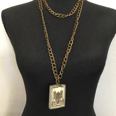 Beautiful handcrafted Jewel, kade Fleur de Lis pendant reversible very nice bronze, toned, chain, long necklace